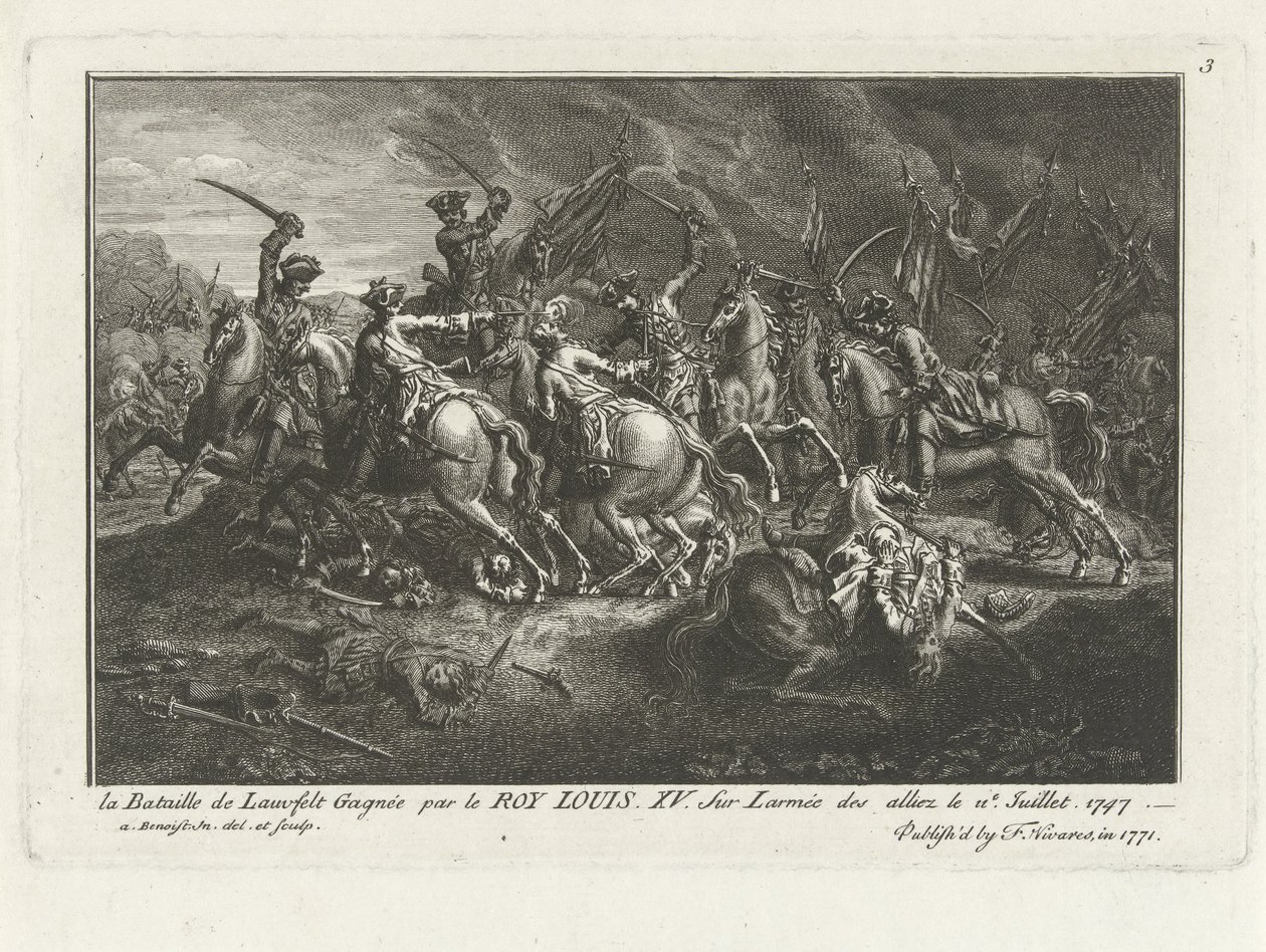 Vue de la bataille de Lauffeldt (Lafeld, près de Maastricht) le 2 juillet 1747 pendant la guerre de Succession d