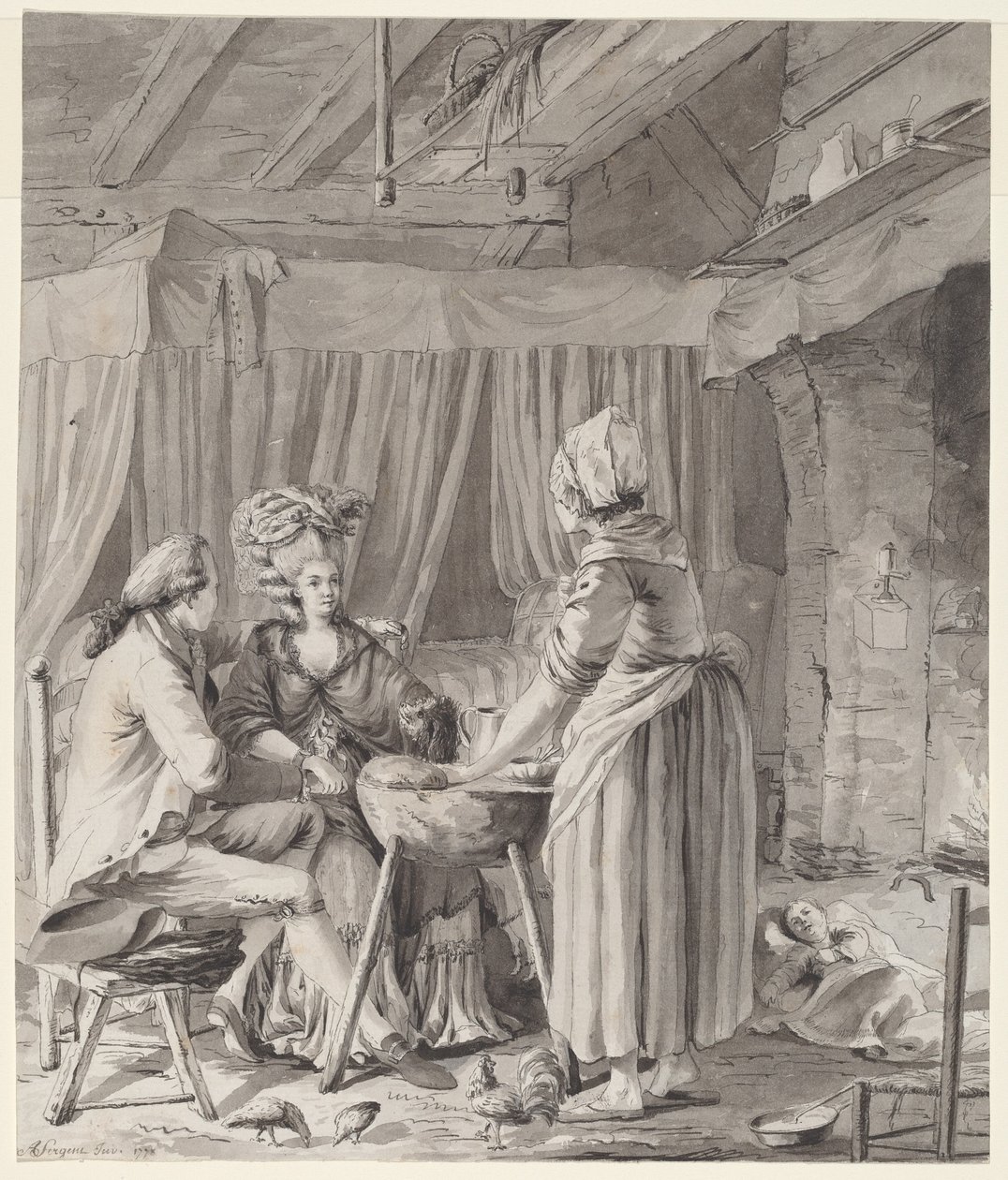 Couple élégant déjeunant dans un cottage de campagne - Antoine François Sergent