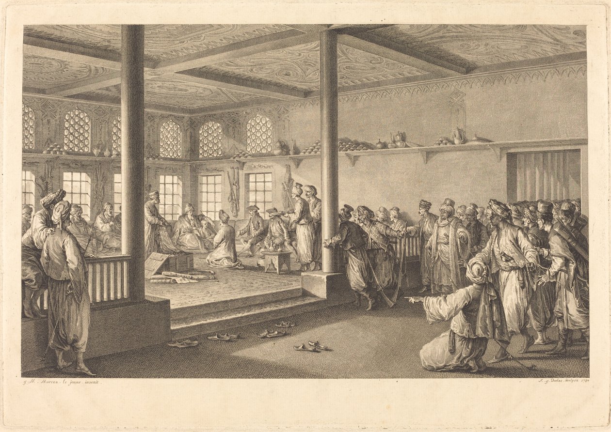 Réception de Choiseul-Gouffier chez Hassan-Tchousch-Oglou - Antoine Jean Duclos after Jean Michel Moreau