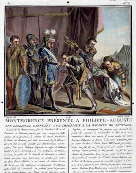 Montmorency présenté à Philippe Auguste (1165-1223) après la bataille de Bouvines, gravé par Jean Baptiste Morret - Antoine Louis Francois (after) Sergent Marceau