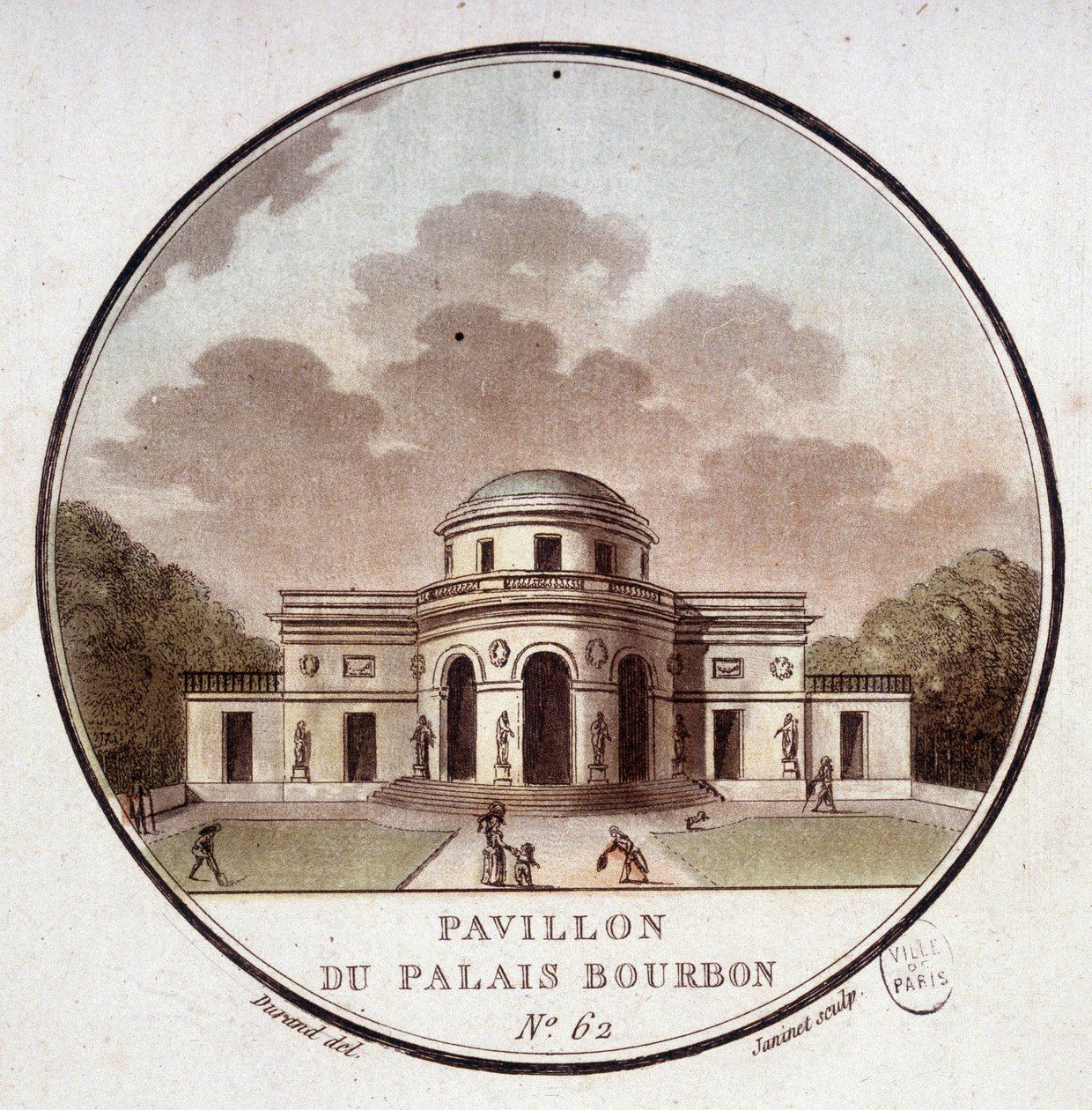Pavillon du Palais Bourbon, Paris. Dans vues pittoresques des principaux bâtiments de Paris par Sergeant - Antoine Louis Francois Sergent Marceau
