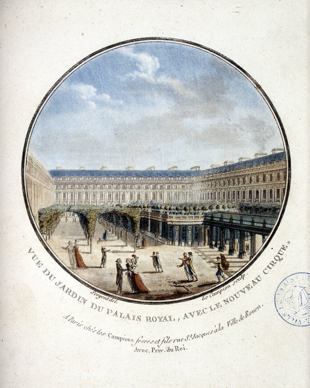 Vue du jardin du Palais Royal - dans « Vues pittoresques des principaux bâtiments de Paris » par Sergeant - Antoine Louis Francois Sergent Marceau