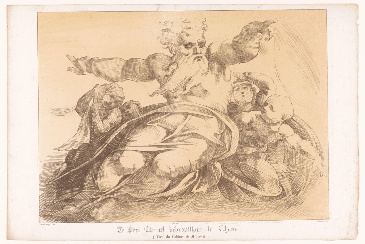 La création de la terre à partir du chaos par Dieu (Le père éternel débrouillant le chaos) - Antoine Maurin
