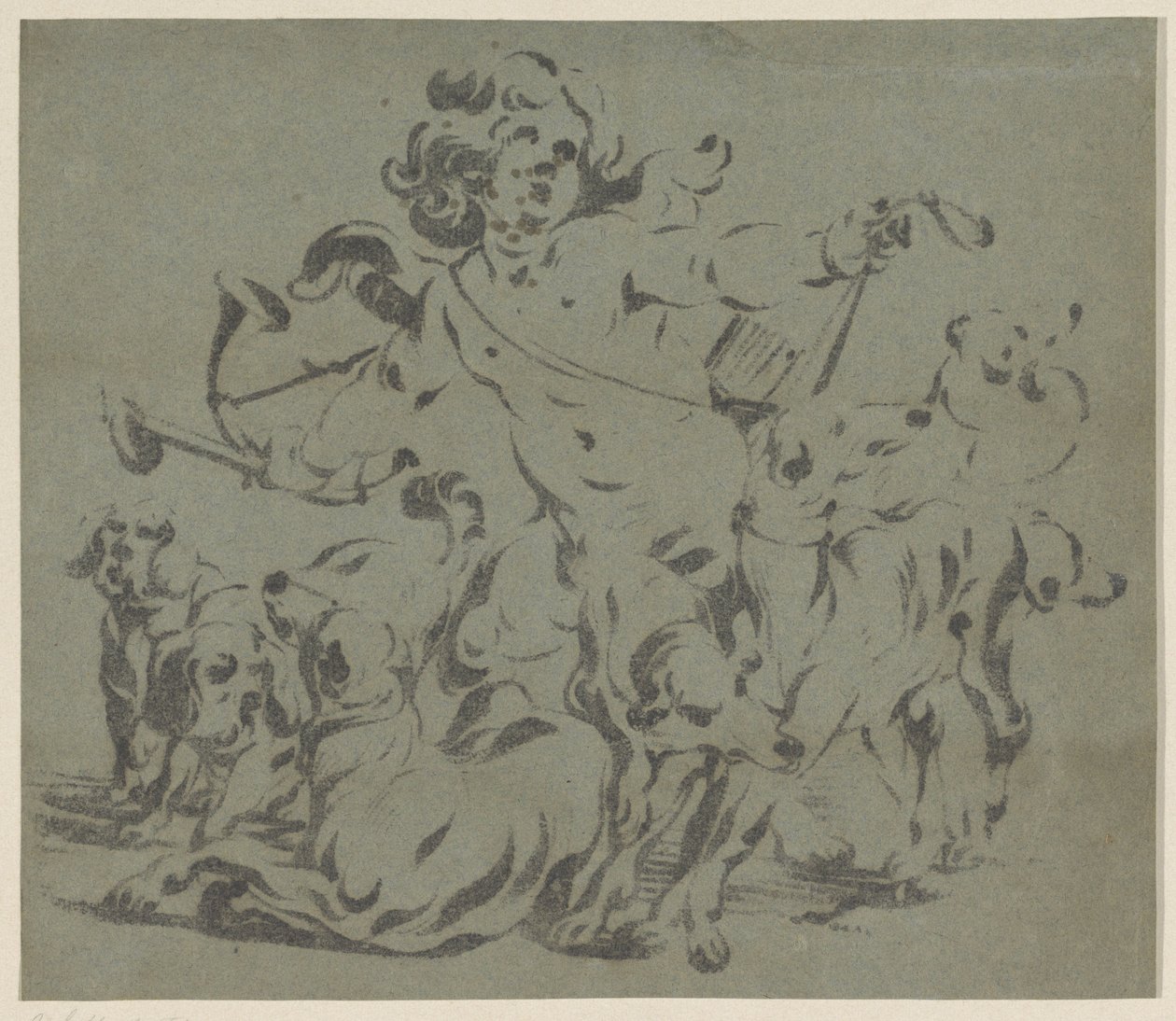 Amour en chasseur avec des chiens - Antoine Sallaert