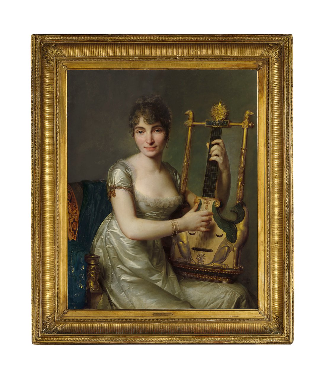 Portrait de Madame Larmoyer, trois-quarts de longueur, tenant une lyre - Antoine Vestier