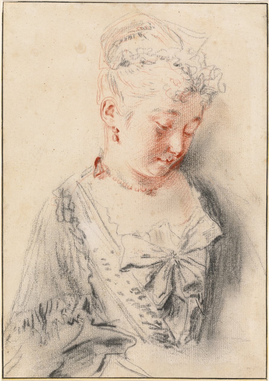 Femme assise regardant vers le bas - Antoine Watteau