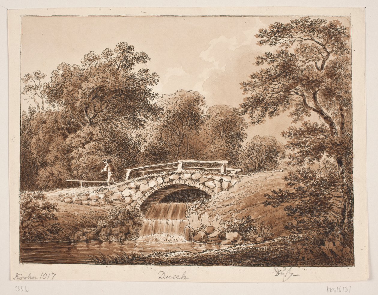 Paysage forestier avec pont sur un ruisseau - Anton Carl Dusch