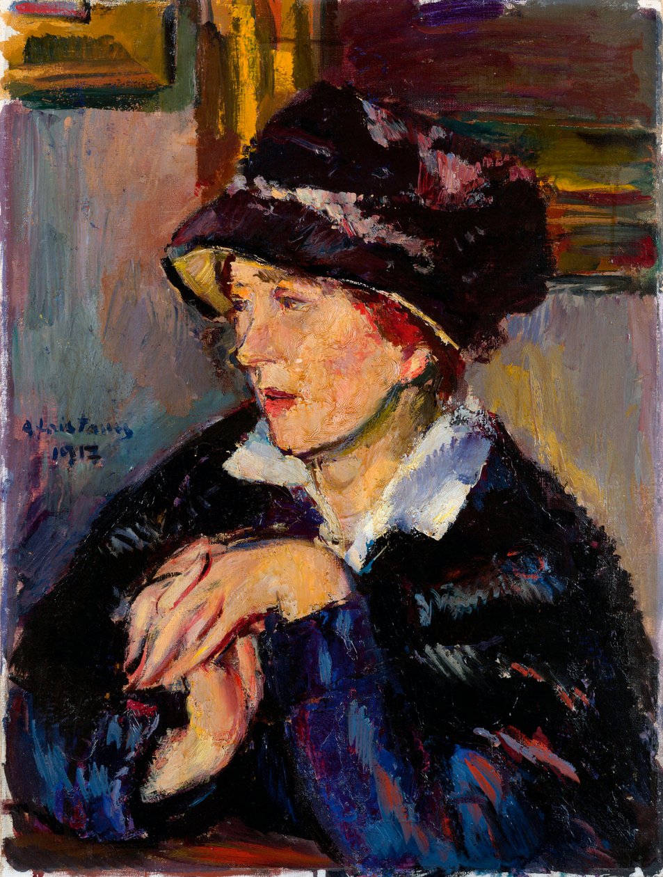 Femme avec un chapeau noir - Anton Faistauer
