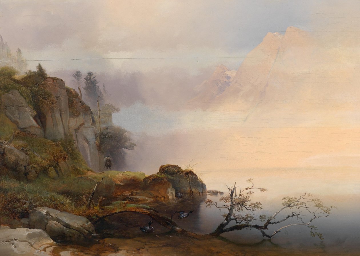Anton Hansch Ambiance automnale au bord du lac 1846 - Anton Hansch