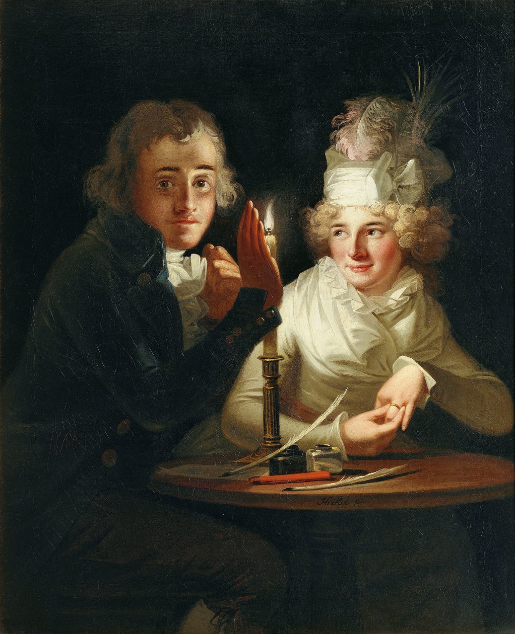 Fiançailles à la lueur des bougies, vers 1790-98 (huile sur toile) - Anton Hickel