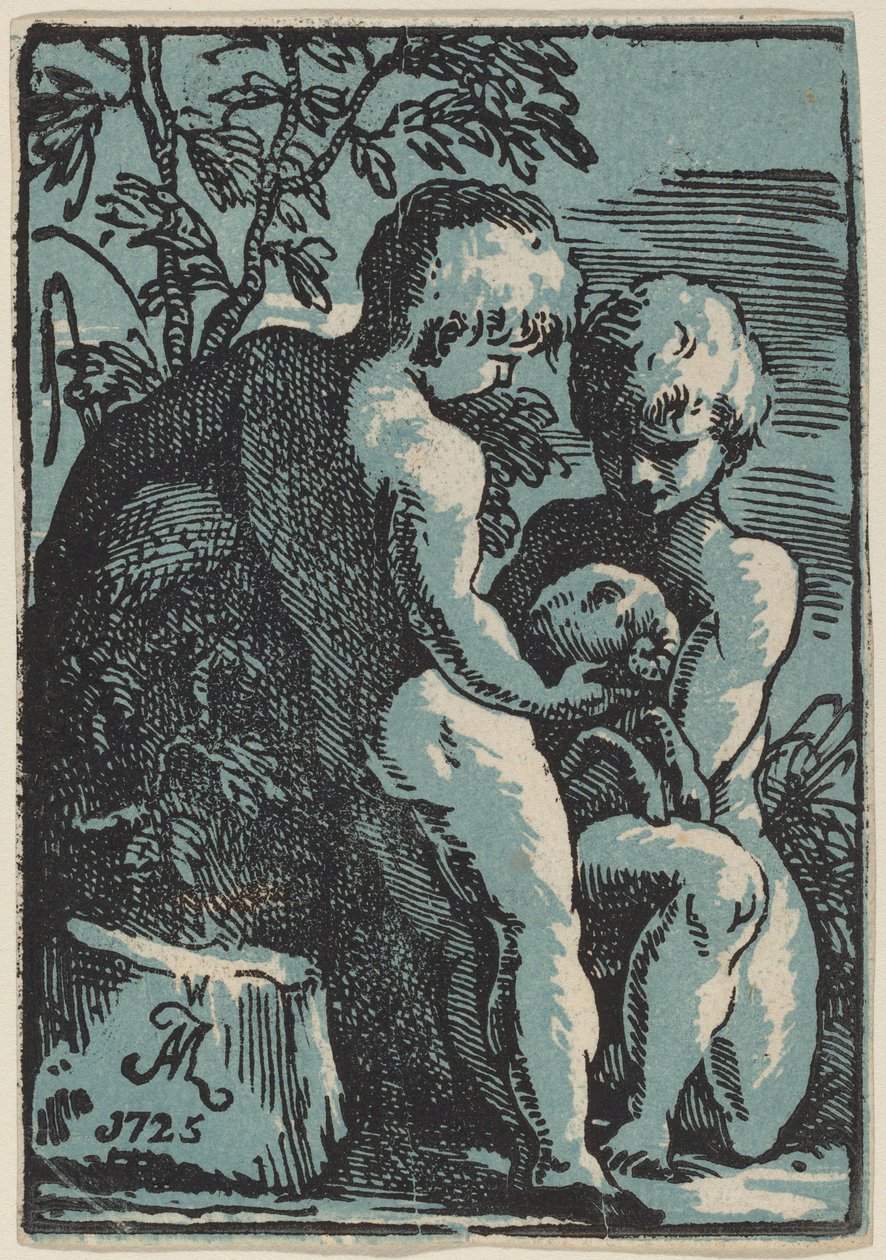 Deux enfants caressant un agneau - Anton Maria Zanetti I