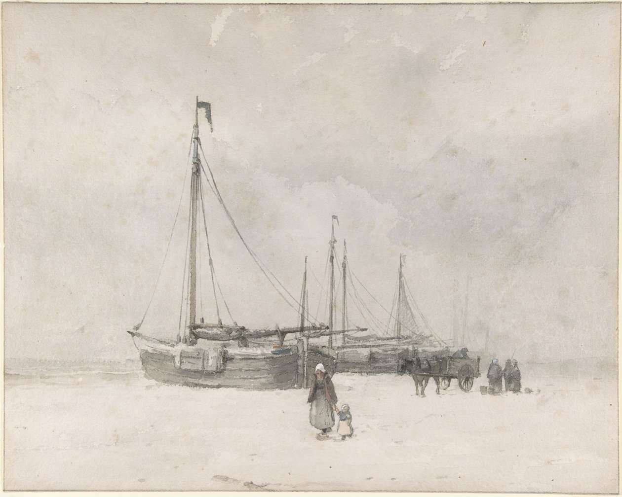 Bateaux de pêche sur la plage en hiver - Anton Mauve