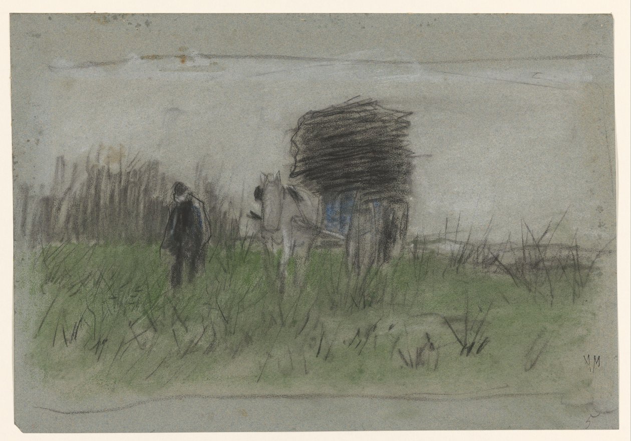 Homme avec cheval et chariot dans les dunes - Anton Mauve