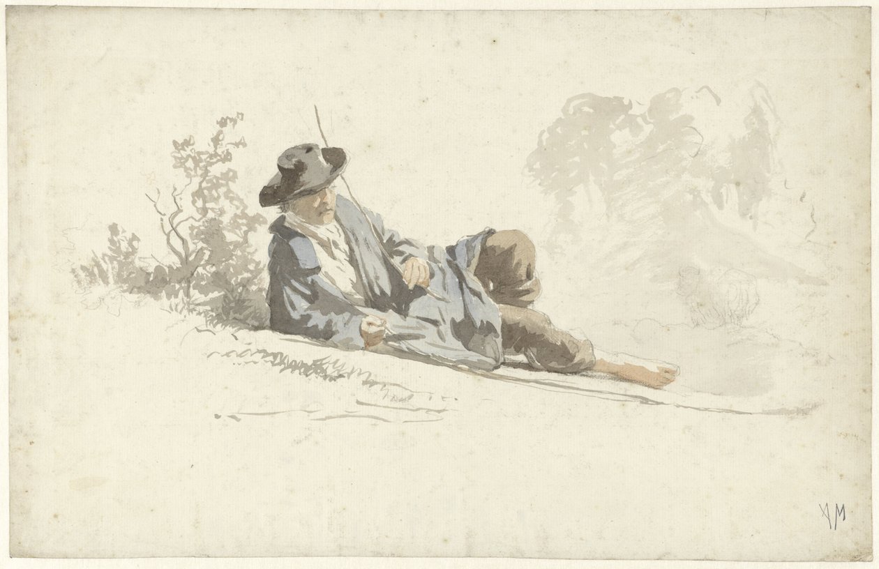 Homme allongé au sol, au repos - Anton Mauve