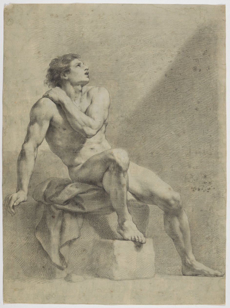 Nu masculin assis, de profil vers la droite, le regard levé - Anton Raphael Mengs