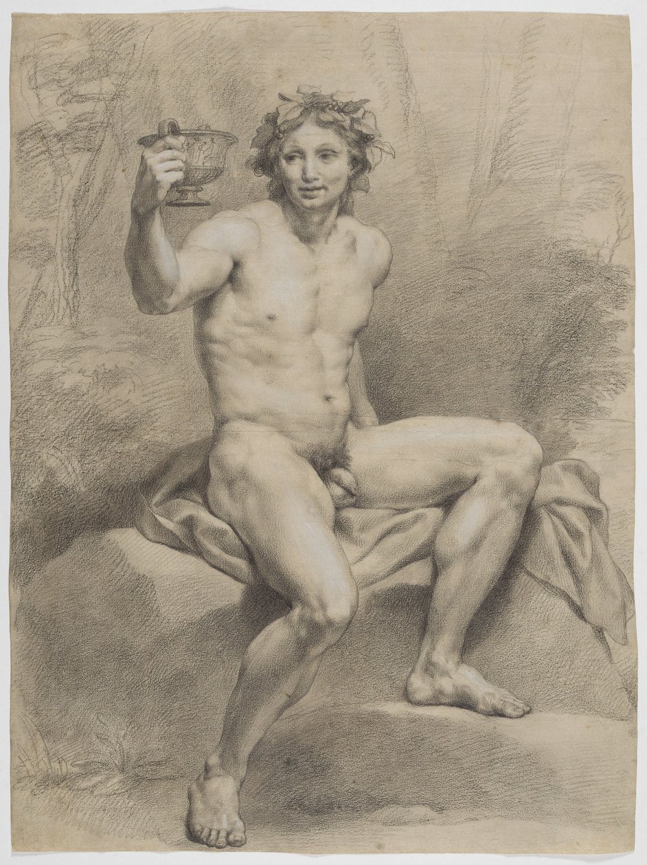 Nu masculin assis, de profil vers la droite, coiffé d
