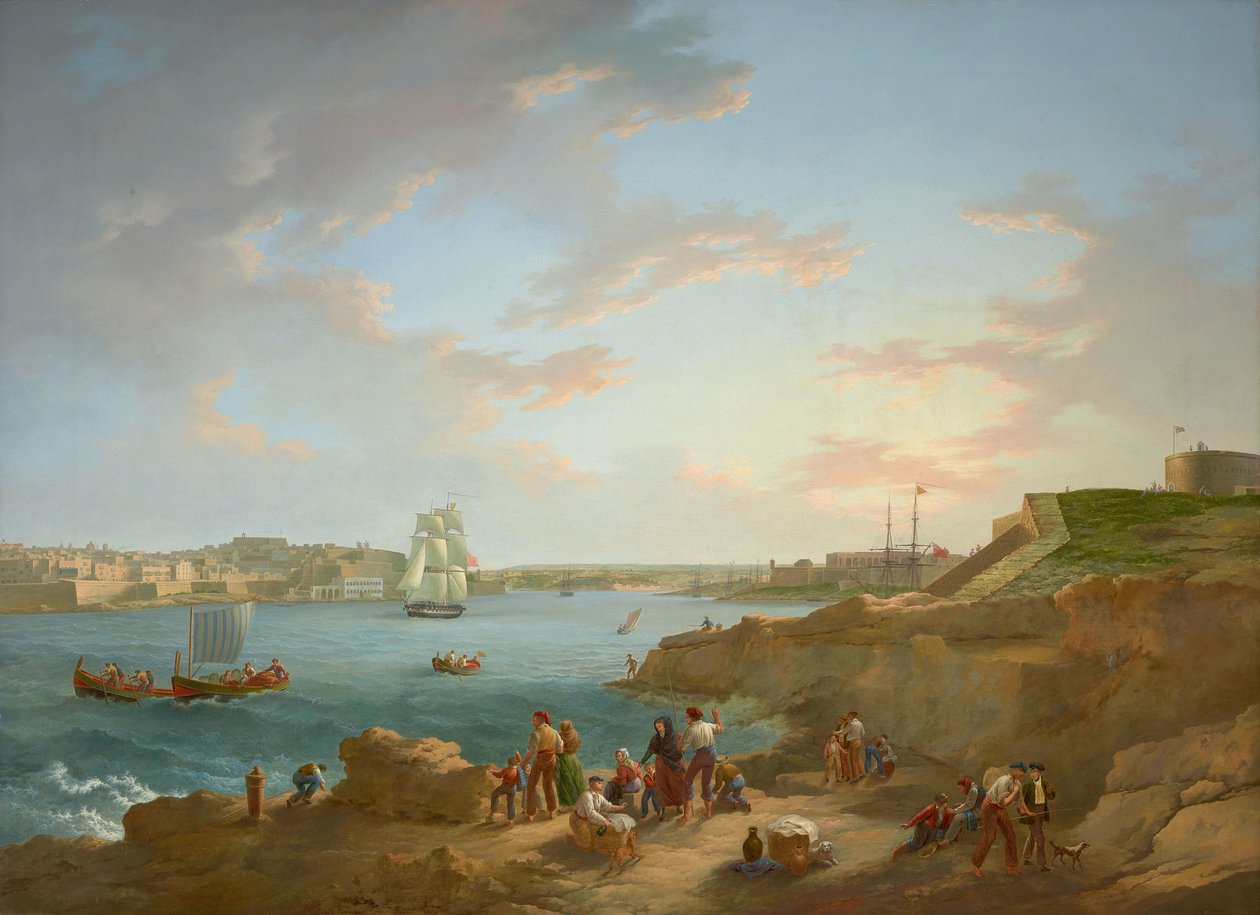 Attribué à Anton Schranz (1769-1839) - Port de Malte - RCIN 406555 - Collection royale (restaurée) - Anton Schranz