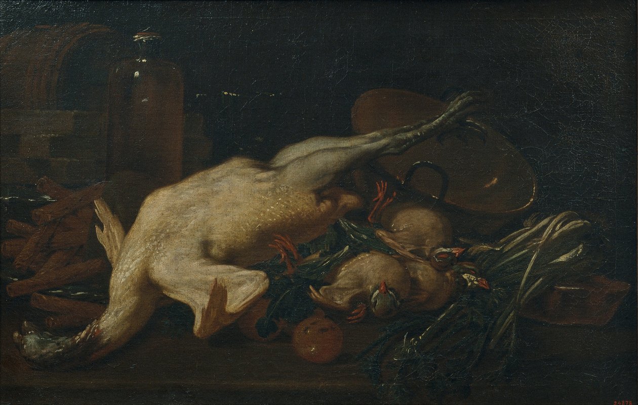 Nature Morte avec Légumes, Dinde, autres Volatiles et Gaufrettes - Antoni Viladomat