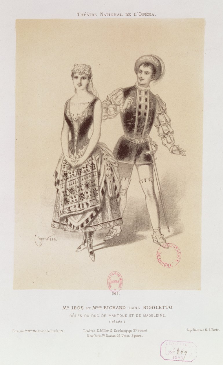 M. Ibos et Mlle Richard en duc de Mantoue et Madeleine dans Rigoletto de Verdi, 1885 - Antonin Marie Chatiniere