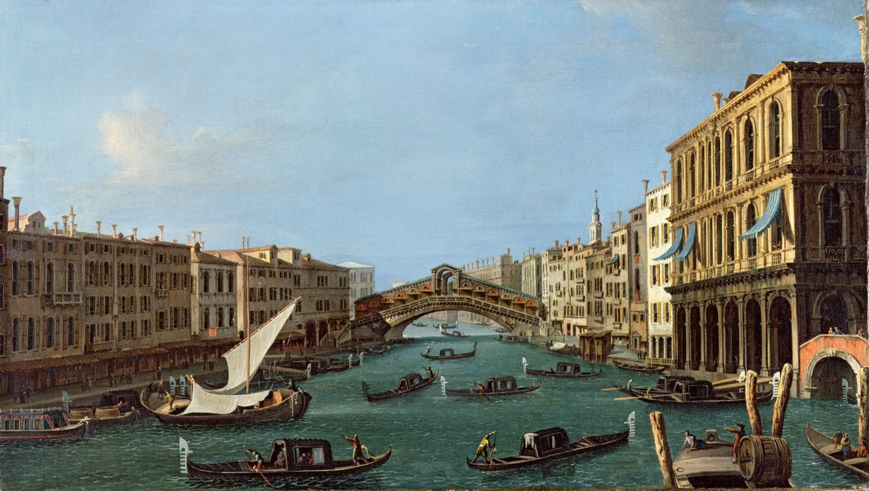 Vue du Grand Canal depuis le sud, le Palazzo Foscari à droite et le pont du Rialto au-delà - Giovanni Antonio Canal