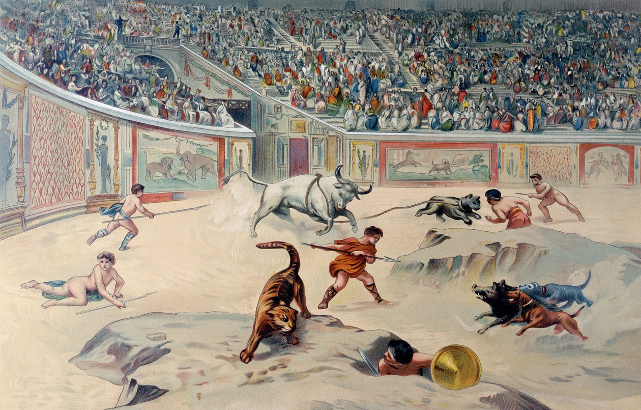 Gladiateurs Combattant des Animaux dans le Cirque de Pompéi - Antonio Niccolini