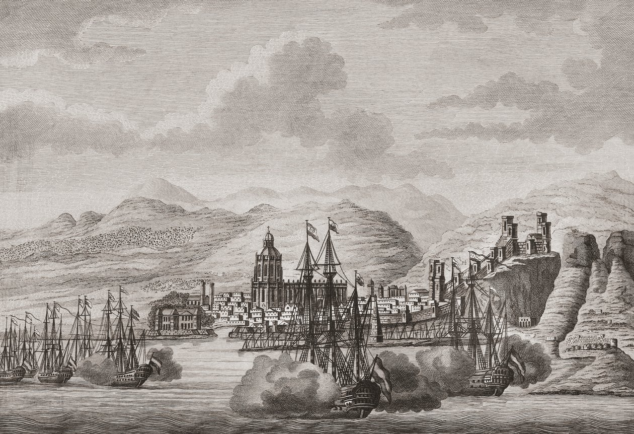 Flotte hollandaise au large de Malaga, Espagne 1784 tirant une salve. (impression) - Antonio (after) Suntach