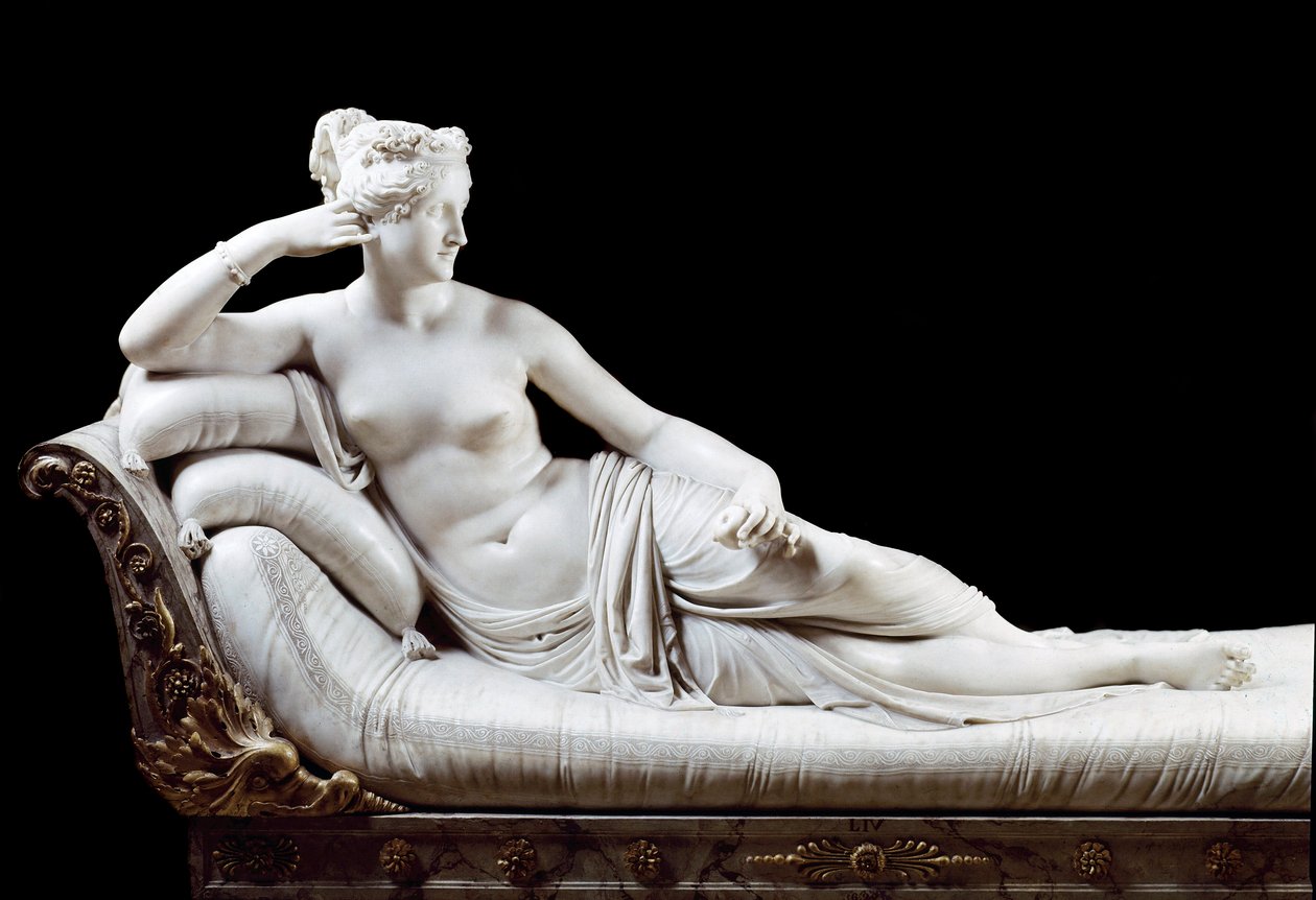 Pauline Bonaparte, Princesse Borghèse (1780 - 1825) sœur de Napoléon I représentée en Vénus victorieuse. Sculpture en marbre par Antonio Canova (1757-1822) 1804-1808. Rome, Galerie Borghèse - Antonio Canova