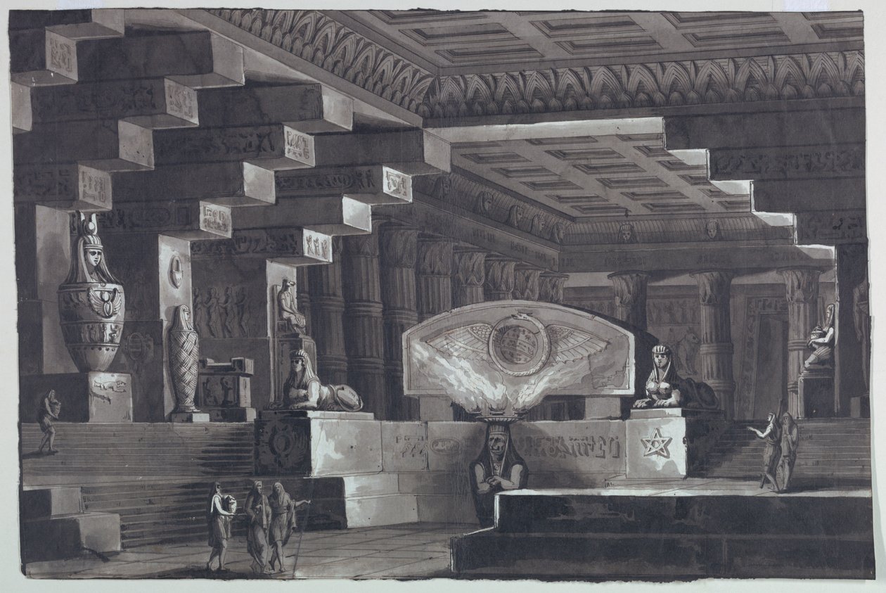 Décor de scène, intérieur du temple égyptien - Antonio Giuseppe Basoli