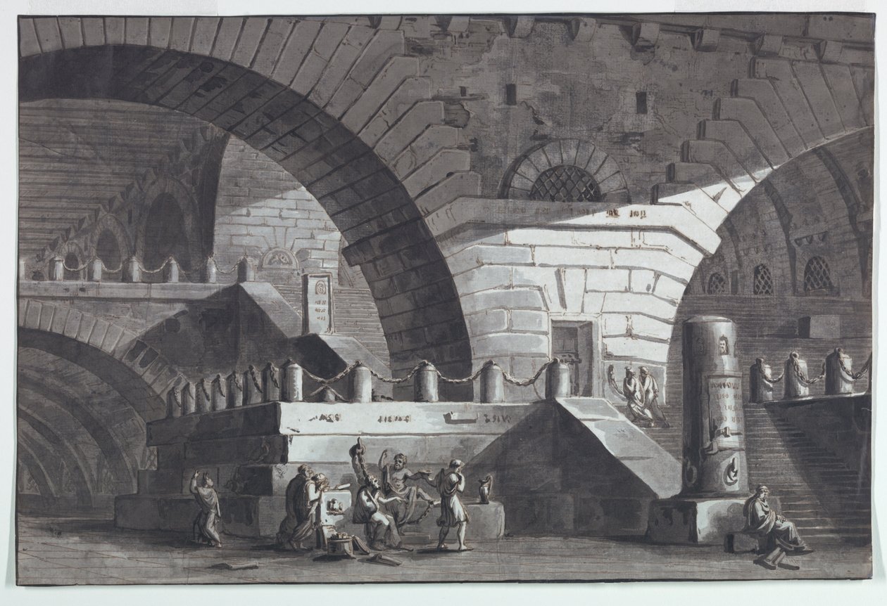 Décor de scène, intérieur de prison avec la mort de Socrate - Antonio Giuseppe Basoli