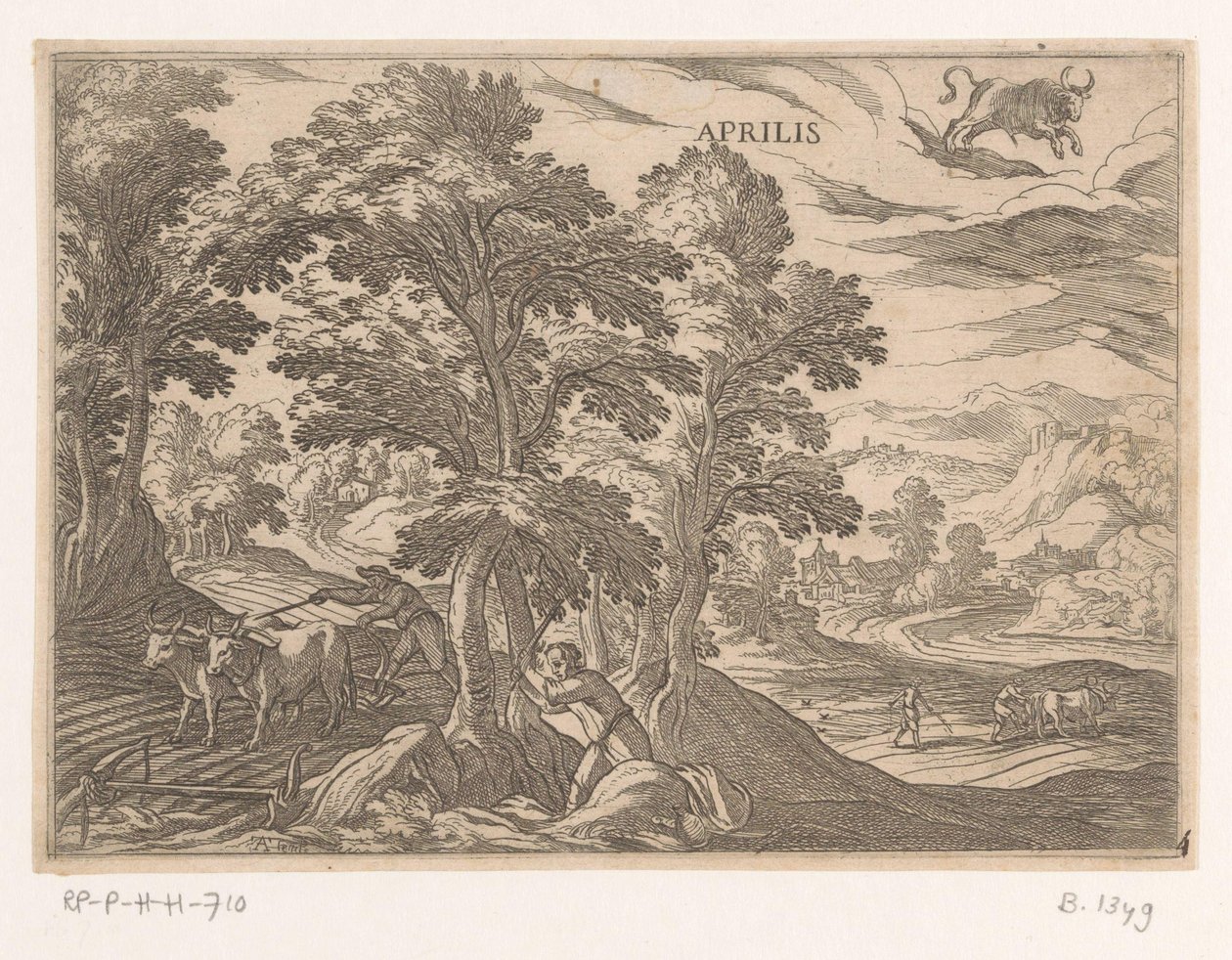 Avril: labourer et semer (taureau) - Antonio Tempesta