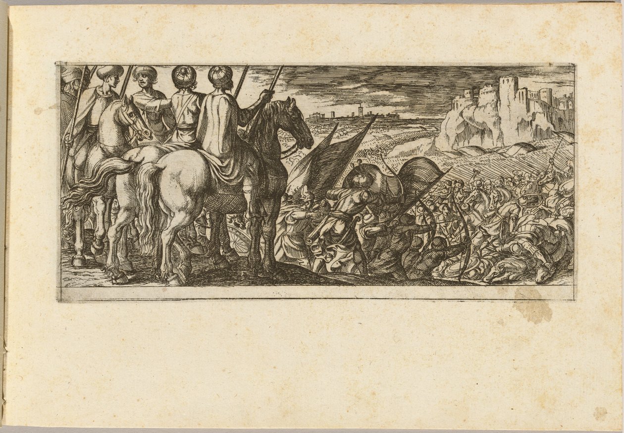 Scène de bataille avec cavalerie observant depuis une colline - Antonio Tempesta