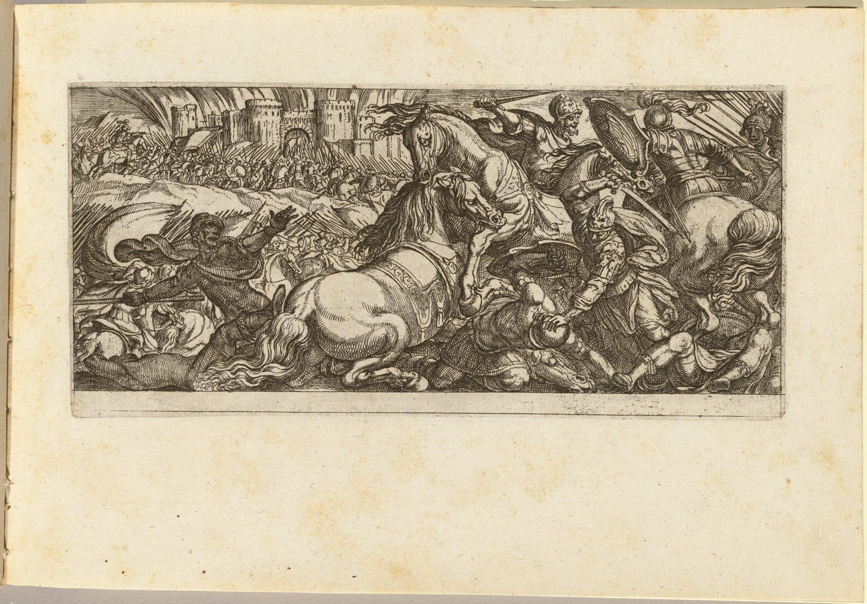 Scène de bataille avec deux chevaux s