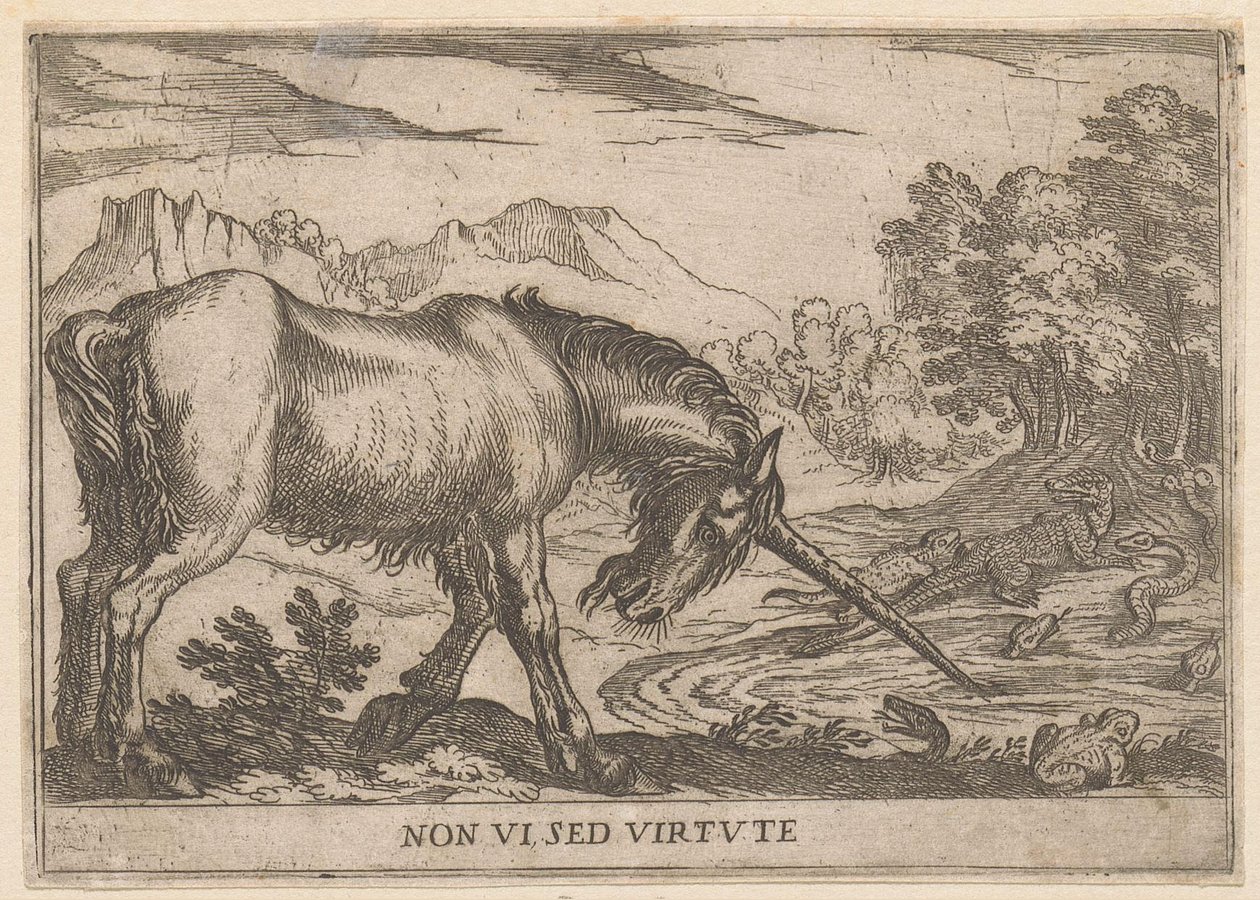 Une licorne chasse des lézards d