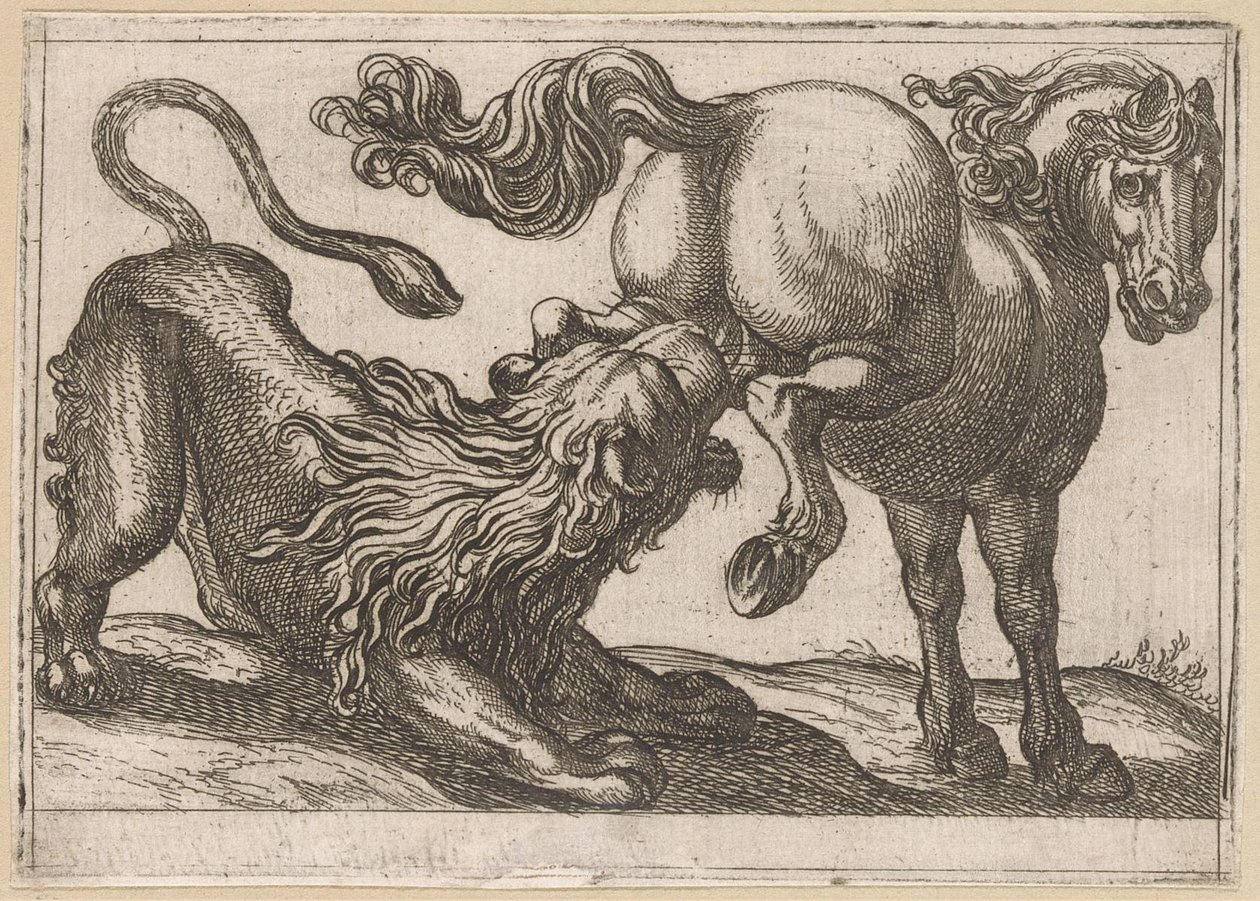 Un cheval piétinant un lion - Antonio Tempesta