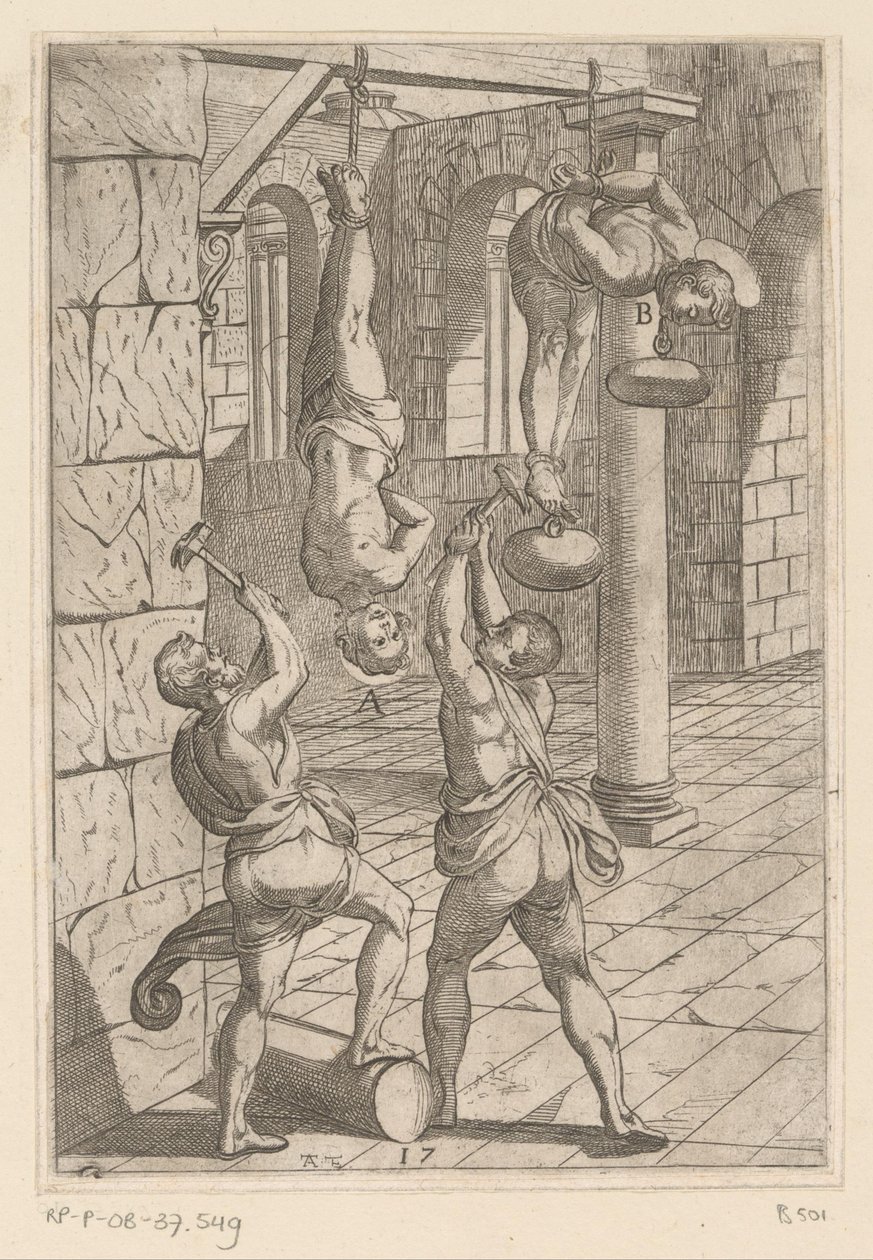 Torture avec marteaux en suspension (Tortures subies par les martyrs chrétiens) - Antonio Tempesta