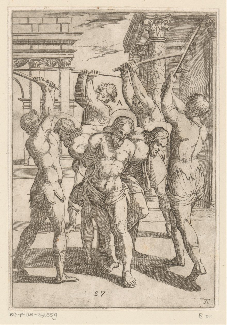Le martyre de trois saints attachés dos à dos
Tortures subies par les martyrs chrétiens (série)
Varia tormentorum et suppliciorum crudelium (série) - Antonio Tempesta
