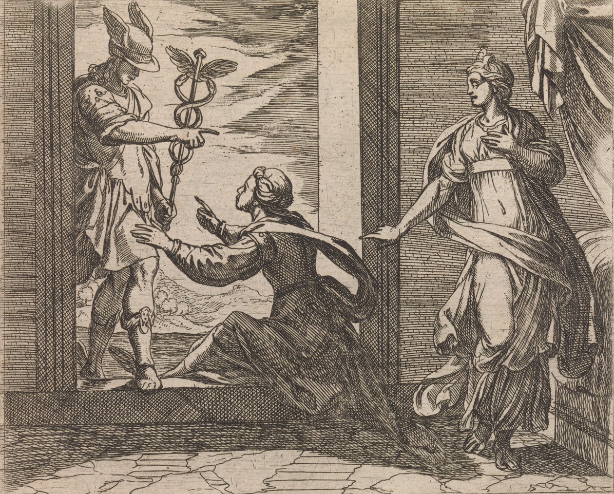 Mercure transformant Aglauros en pierre Aglauros a Mercurio en lapidem transfor..., Publié après 1606 - Antonio Tempesta