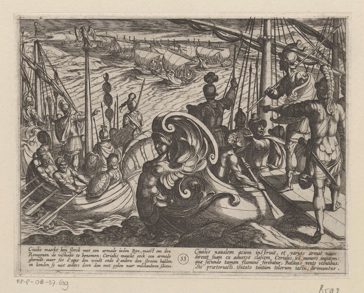 Navires néerlandais et romains sur le Rhin (La guerre des Bataves contre les Romains) - Antonio Tempesta