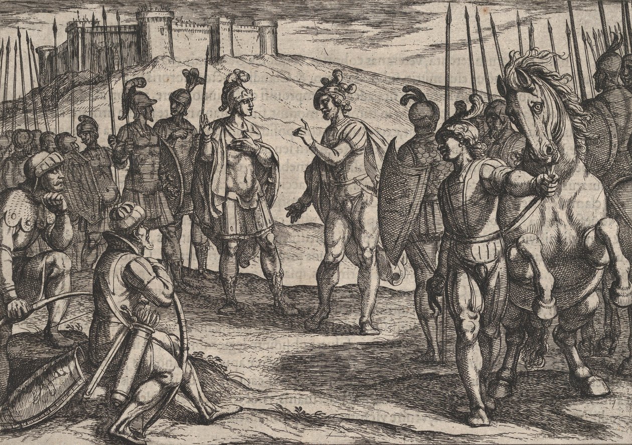 Planche 15 : Civilis traitant avec un commandant romain, de La Guerre des Romains contre les... - Antonio Tempesta