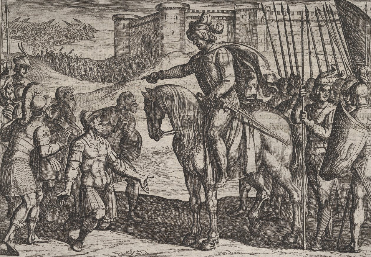Hommes de la forteresse se rendent et jurent leur vie à Civilis, de La Guerre ..., 1611 - Antonio Tempesta