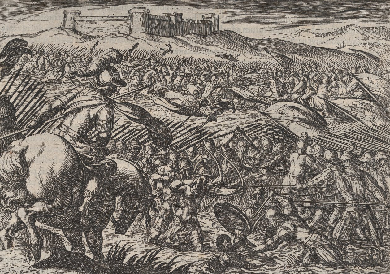 Planche 29 : Civilis inonde la terre en brisant défensivement les digues, de La Guerre des R... - Antonio Tempesta