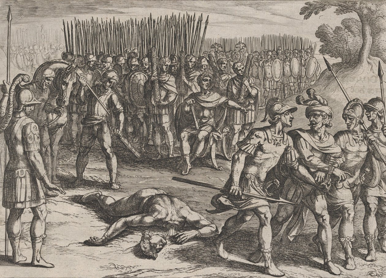 Planche 3 : Claudius Civilis arrêté et son frère Paulus décapité, de La Guerre des Ro..., 1611 - Antonio Tempesta