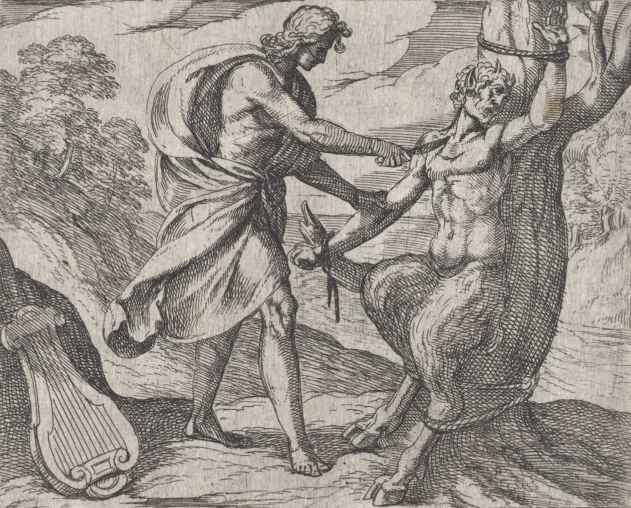Planche 58 : Apollon tuant Marsyas Marsyas victus ab Apolline excoriatur, d