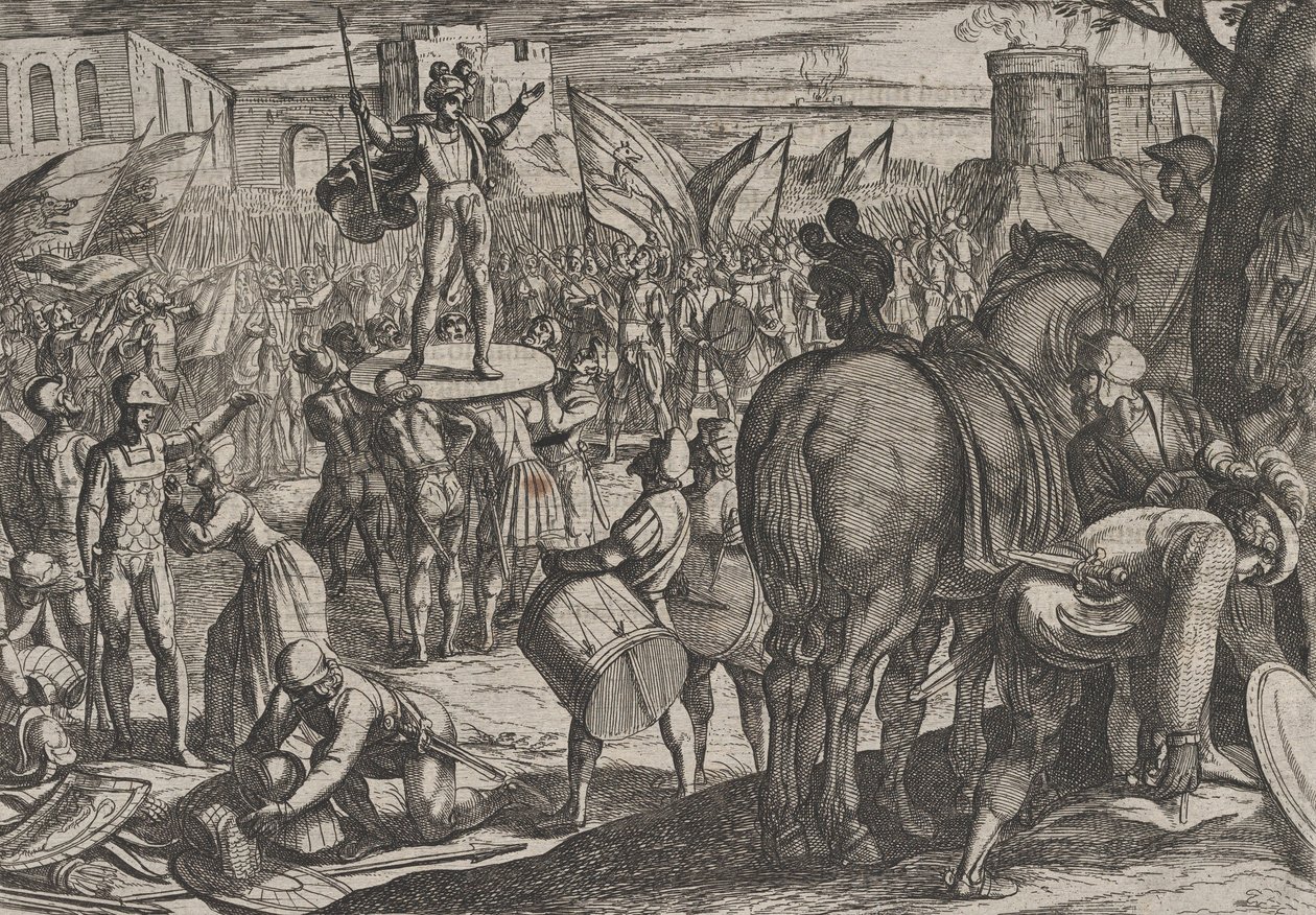 Planche 5 : Bruno nommé chef des Caninefates, de La Guerre des Romains contre les..., 1611 - Antonio Tempesta