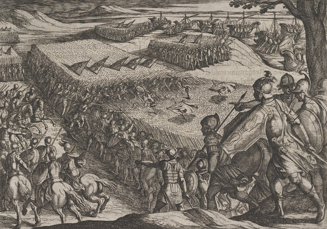 Les Romains vaincus près du Rhin, de La Guerre des Romains contre les Bataves - Antonio Tempesta