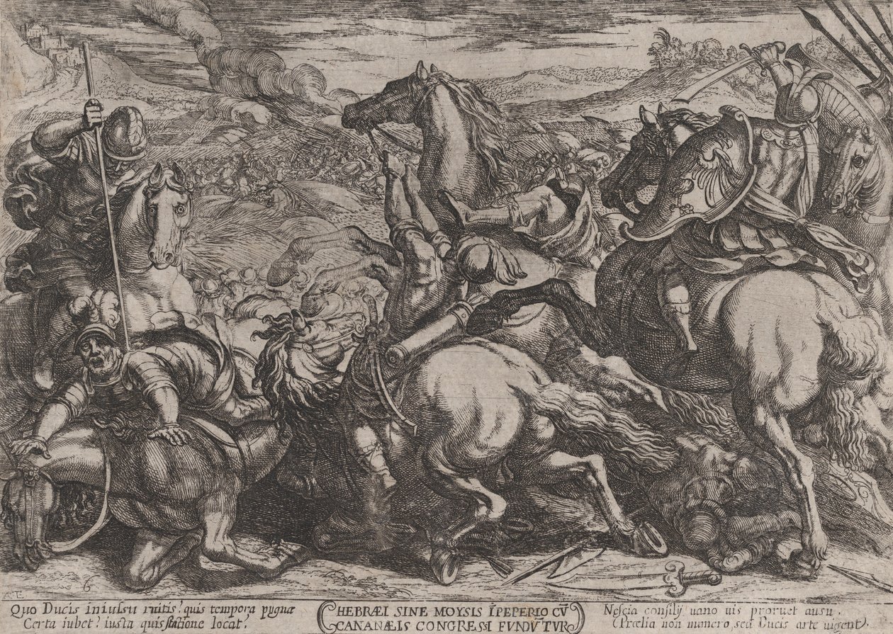 Planche 6 : Les Israélites vaincus par les Cananéens pour avoir désobéi à Moïse..., ca. 1590-ca. 1610 - Antonio Tempesta