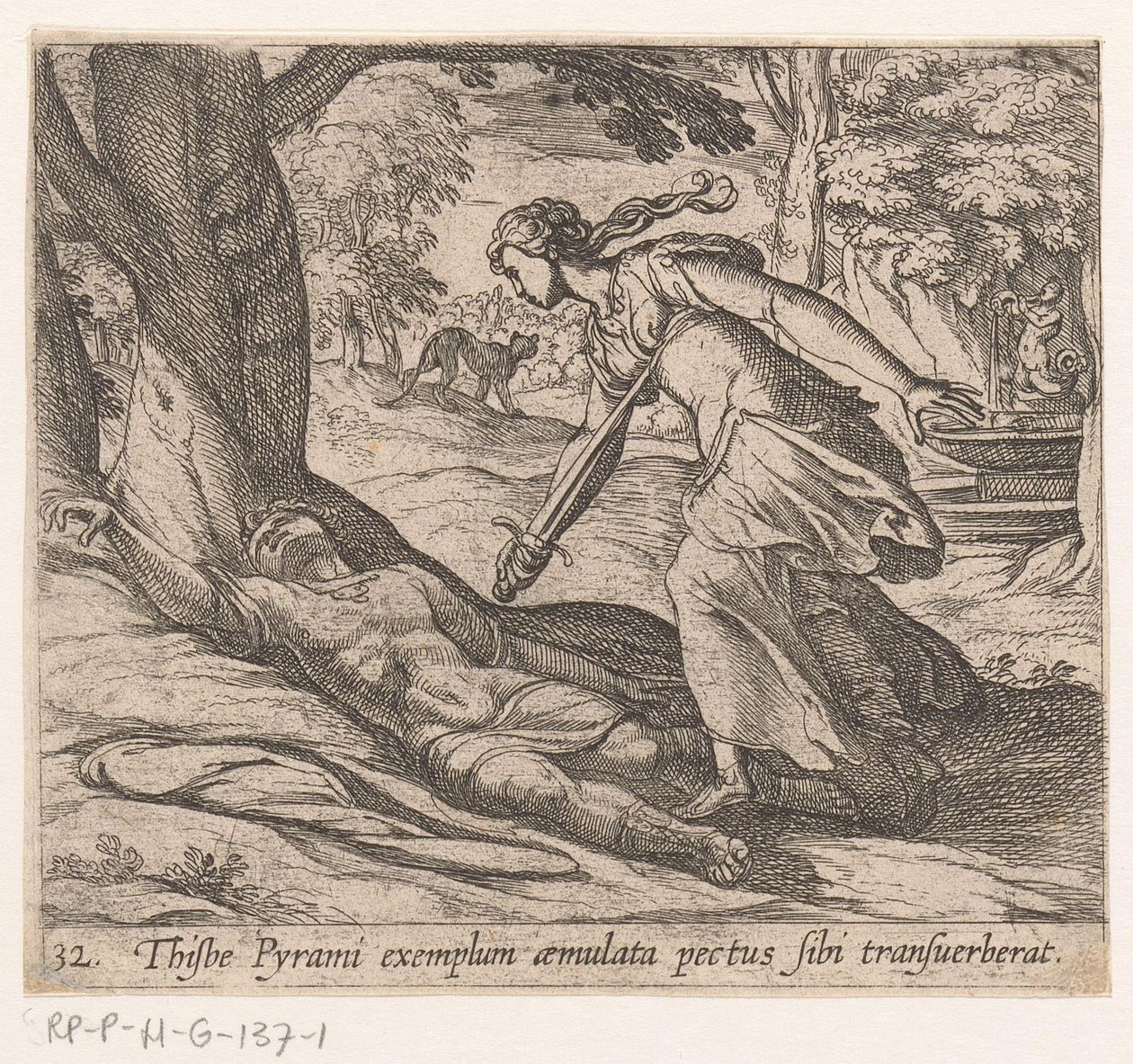 Suicide de Thisbé (Metamorphoseon sive transformationum, Metamorfosen van Ovidius) - Antonio Tempesta
