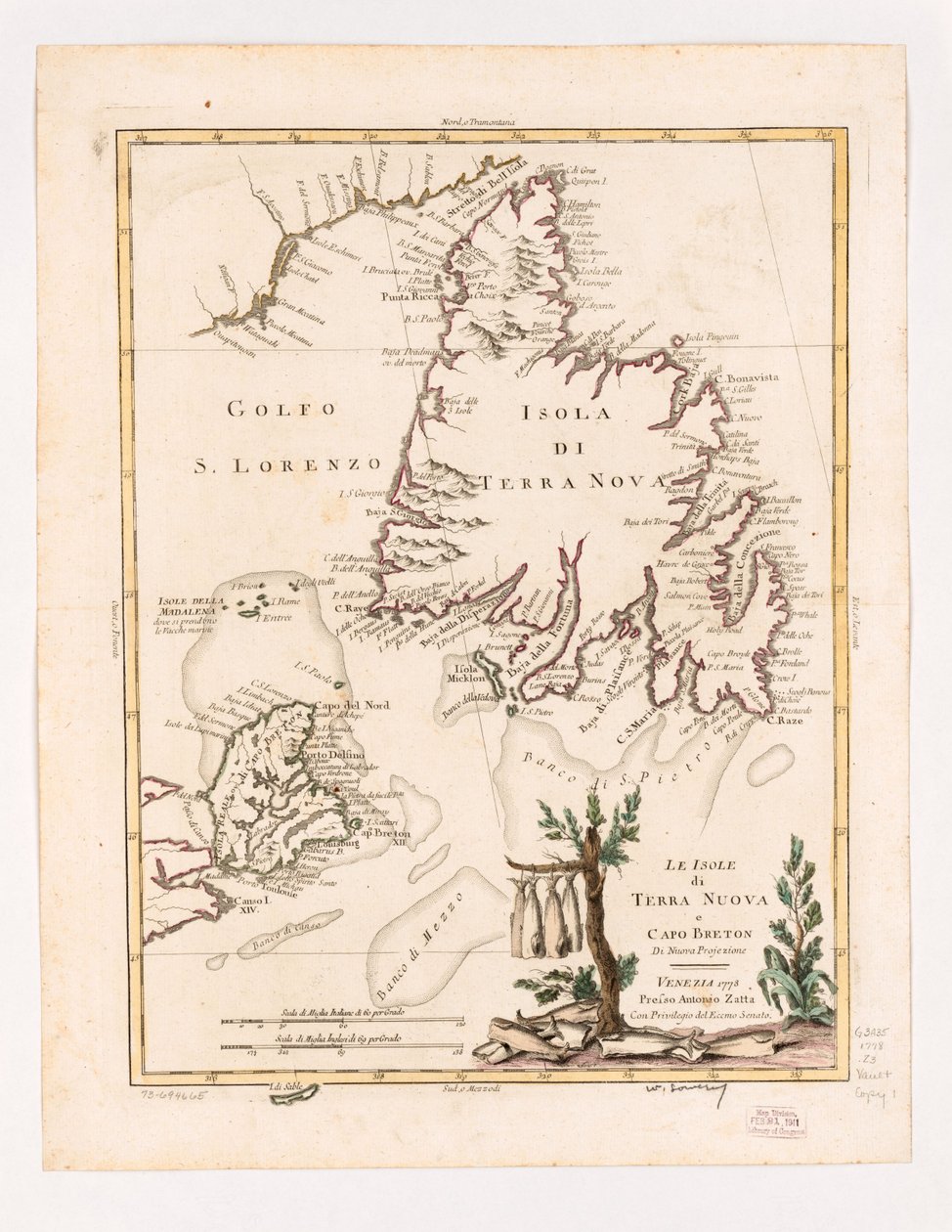 Les îles de Terre Nuova et du Cap Breton de la nouvelle projection 1778. LOC 73694665 - Antonio Zatta