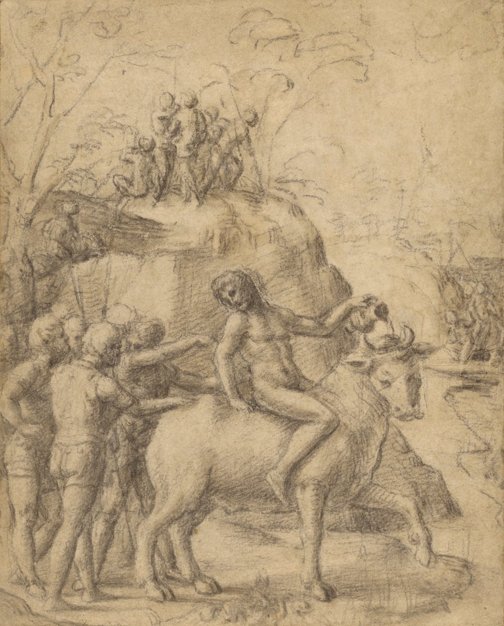 Correggio - Un homme montant un taureau et d