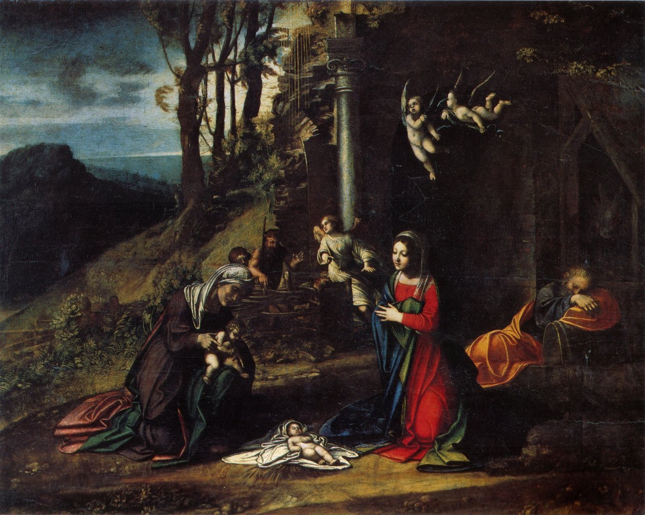 Italian : Nativity with Saints Elizabeth and John Nativity with Saints Elizabeth and John the Baptist - Antonio da Correggio